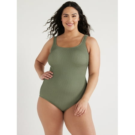 Time and Tru Women’s and Plus Crinkle One Piece Swimsuit, Sizes XS-3X
