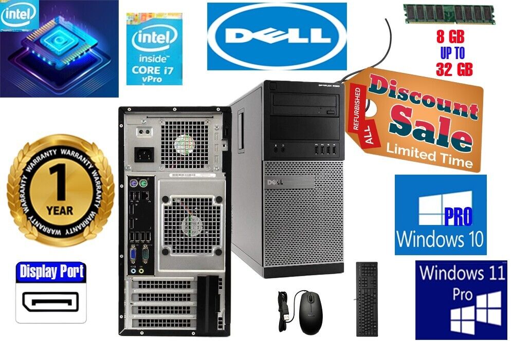 Dell Optiplex 9020 Windows 10 PRO Desktop PC Tower i7 CPU 32GB RAM 500 GB HDD