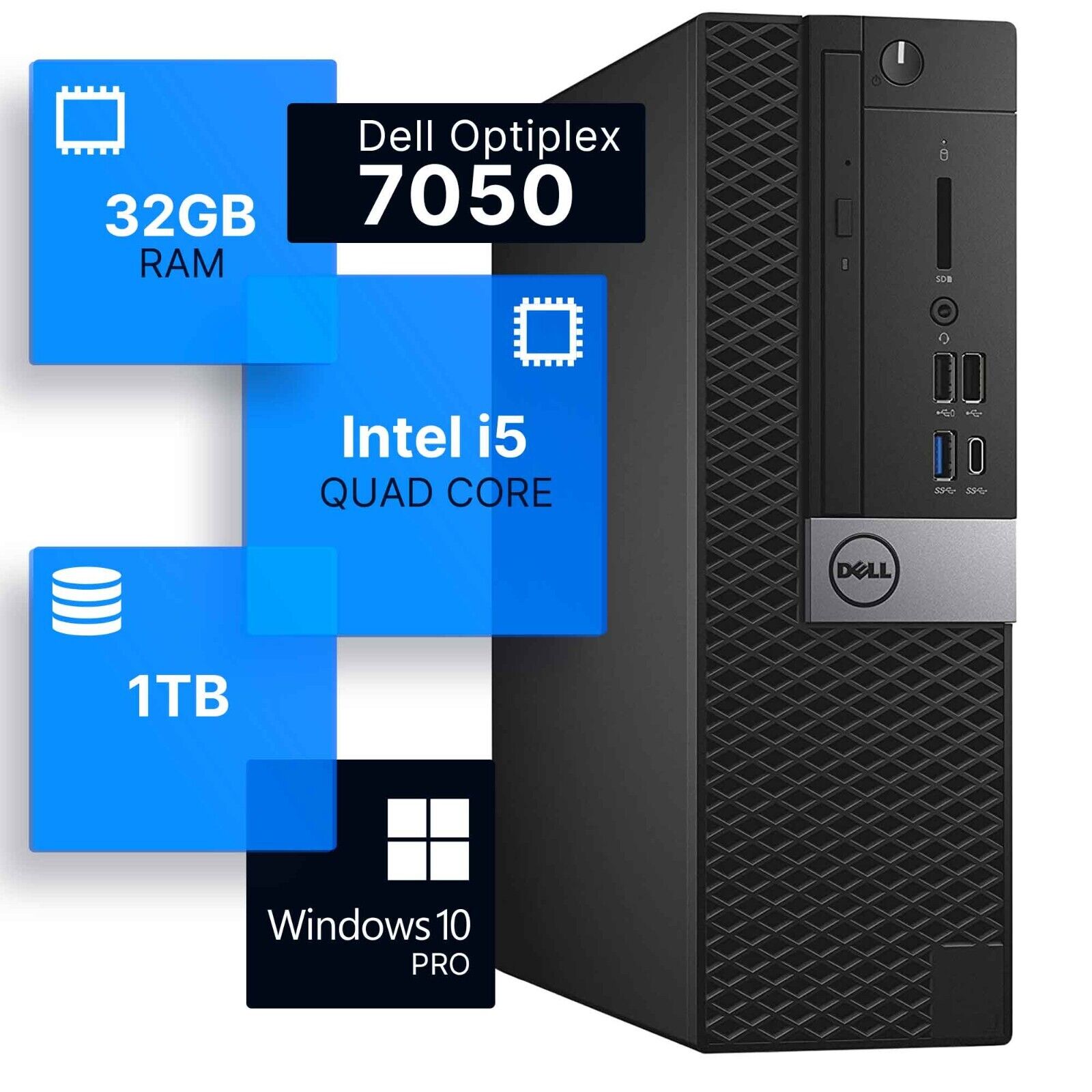 Dell Optiplex Desktop Computer PC Intel Quad-Core i5 32GB RAM 1TB SSD Windows