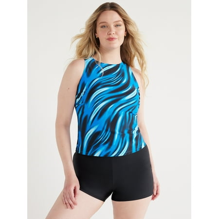 Time and Tru Women’s and Women’s Plus High Neck Tankini and Swim Shorts Set, 2-Piece, Sizes S-3X