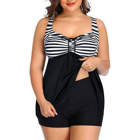 Womens Plus Size 2-Piece Bathing Suits Ruffle Tankini Top with Boyshorts Tummy Control Swimsuits for Women