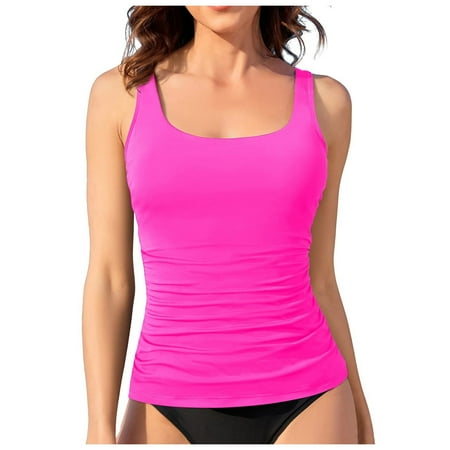 Fulorrnie Women No Bottom Modest Swimwear Tops Tankini Top Only Push Up Swimsuits Tummy Control Bathing Suit,Hot Pink,XXL