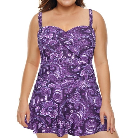 HDE Women’s Plus Swim Dress Tummy Control One-Pieces Swimwear Paisley 22