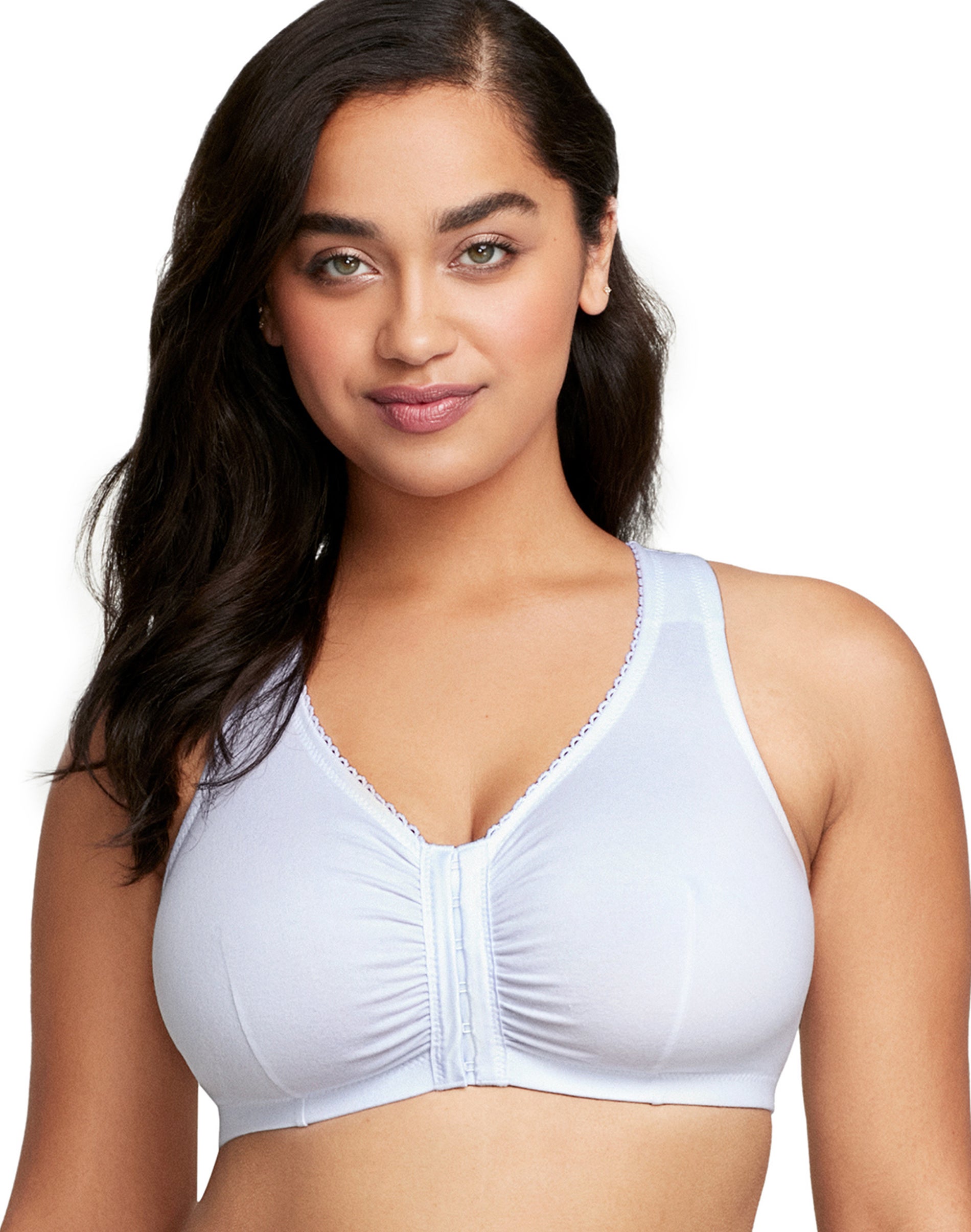 Glamorise Full Figure Plus Size Complete Comfort Wireless Cotton-Blend Front-Close T-Back Bra White 48DD/F Women’s