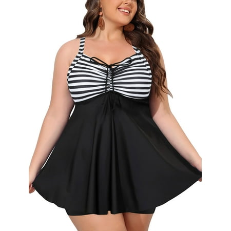 Chama Two Piece Plus Size Tankini Swimsuits for Women Flowy Bathing Suits with Shorts Tie Front Swimwears
