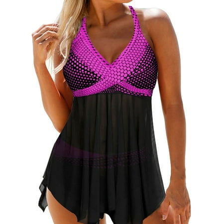 Gwiyeopda Women Two Piece Swimsuit Tummy Control Bathing Suits Tankini Top with Sporty Shorts Plus size