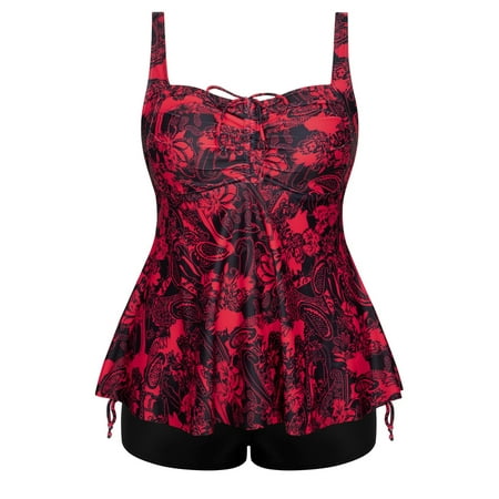 Rivelino Plus Size Tankini Swimsuits for Women Two Piece Flowy Bathing Suits with Shorts Tummy Control Swimwear