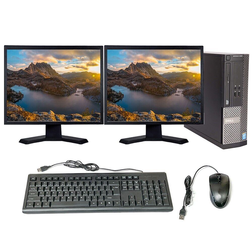 Dell Windows 10 Desktop Computer Intel Core i5 8GB 256GB SSD Dual 19″ LCD Wi-Fi