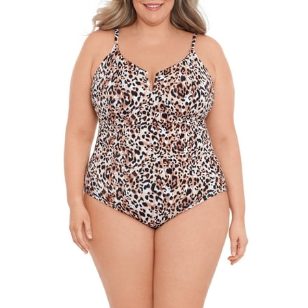 Time and Tru Women’s and Women’s Plus V Wire One Piece Swimsuit, Sizes XS-3X