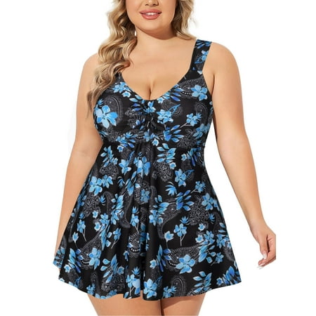 Rivelino Plus Size Tankini Swimsuit for Women Two Piece Tie Front Bathing Suits Flowy Swimdress with Shorts