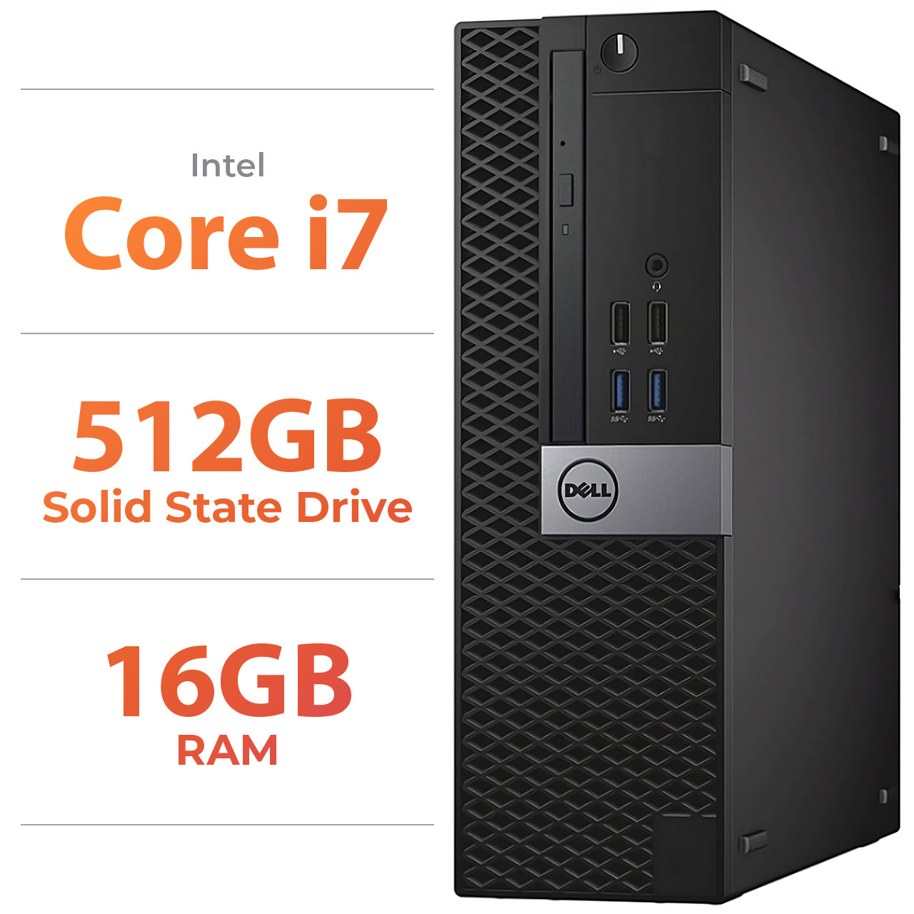 Dell Desktop Computer PC i7, 16GB RAM, 512 SSD, Windows 11 Pro, WiFi Bluetooth