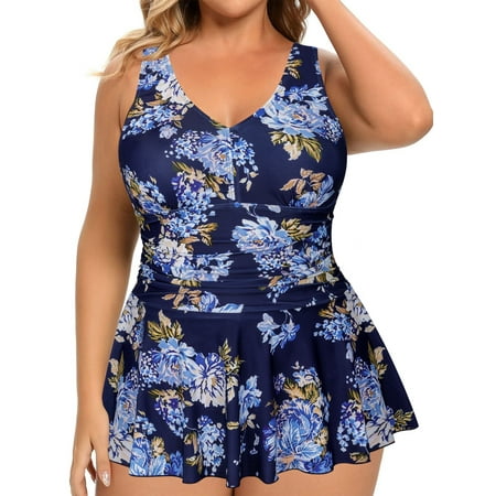 Women Plus Size Flower Printing Shaping Body One Piece Swim Dresses Swimsuit XL-4XL