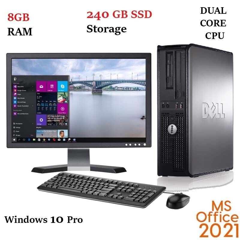 DELL Desktop PC 8GB 240GB SSD 19″ LCD Monitor WiFi Windows 10 Office 2021