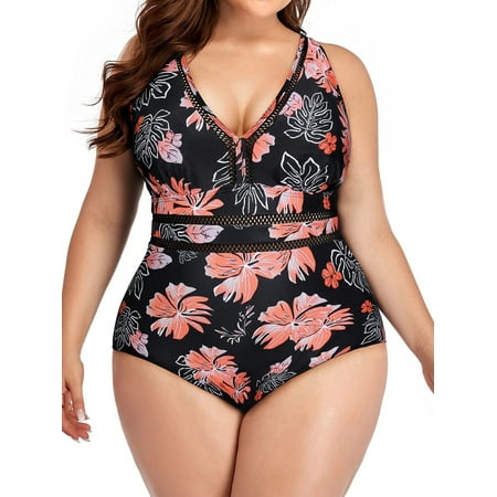 Chama One Piece Swimsuit for Women Plus Size Tummy Control Hollow Out Bathing Suits