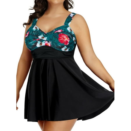 Rivelino Plus Size Two Piece Tankini Swimsuits for Women Bathing Suits Flowy Swim Dress with Boyshorts