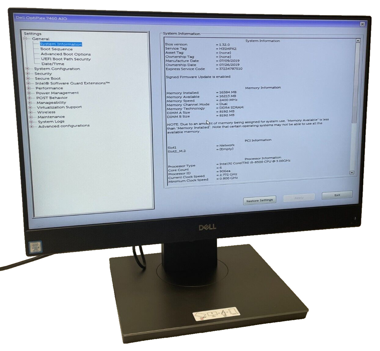 Dell Optiplex 7460 23.8″ (i5-8500 – 16GB RAM – 512GB SSD – Win11Pro) | C Grade
