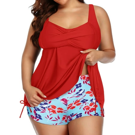 Women Plus Size Tankini Swimsuits Flowy 2 Pieces Bathing Suits with Shorts