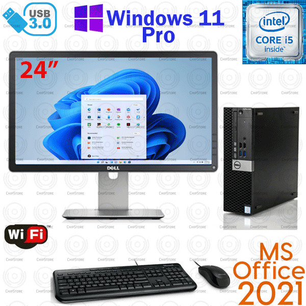 Windows 11 Dell i5 3.2 ghz 16GB RAM 1TB 24″ LCD WiFi Desktop Computer PC Office