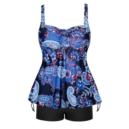 Chama Paisley Bathing Suits for Women Plus Size Tummy Control Swimsuits Tankini Shorts Swimwear Set