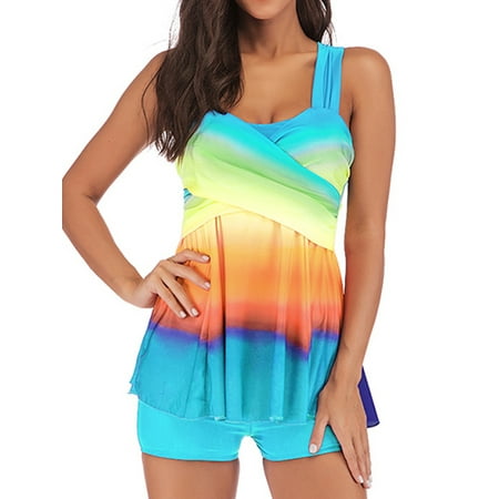 Women Padded Bikini Boyshorts Push-up Tankini Swimsuit Swimwear Plus Size Swimdress