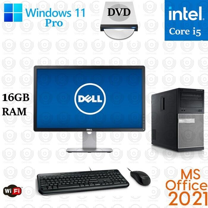 Windows 11 Dell i5 16GB 500GB SSD 22″ LCD WiFi Desktop Computer PC Office 2021