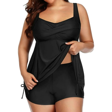 Women Plus Size Tankini Swimsuit Two Piece Flowy Swimdress Bathing Suits with Shorts