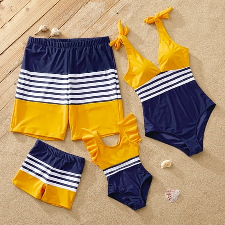PatPat Women Swimsuits Colorblock Spliced Bikinis One Piece Bathing Suits Mommy and Me Family Matching Sets