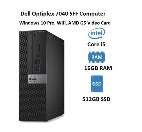 Dell Optiplex SFF i5 16GB DDR4 512GB SSD Wifi, AMD GPU, Win 10 PRO