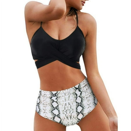 Women Cross Wrap Halter Bikini Set High Waisted Bathing Suits Push Up Two Piece Swimsuits