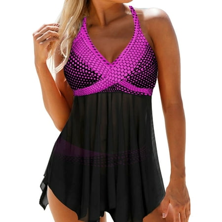 Tankini Swimsuits for Women with Boy Shorts 2 Piece Tummy Control Swimwear Bathing Suits Plus Size High Waist Beachwear