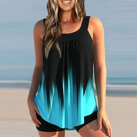 ELFINDEA Bikini Women Sexy Slim Printed Camisole Split Plus Size (Two-Piece Set) Womens Swimsuits Black 3X