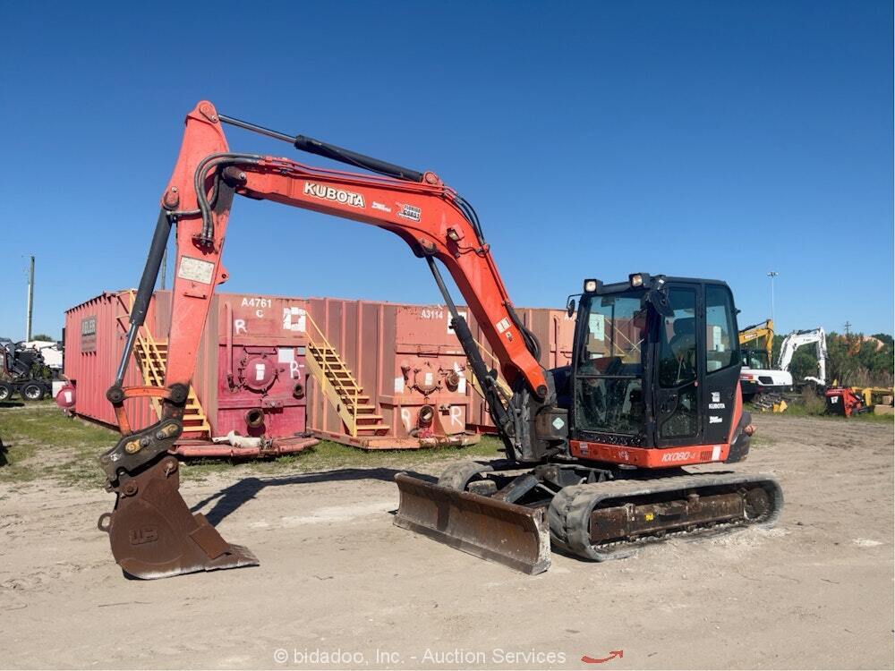 2018 Kubota KX080-4S Midi Excavator Rubber Tracks Backhoe Cab A/C Blade bidadoo