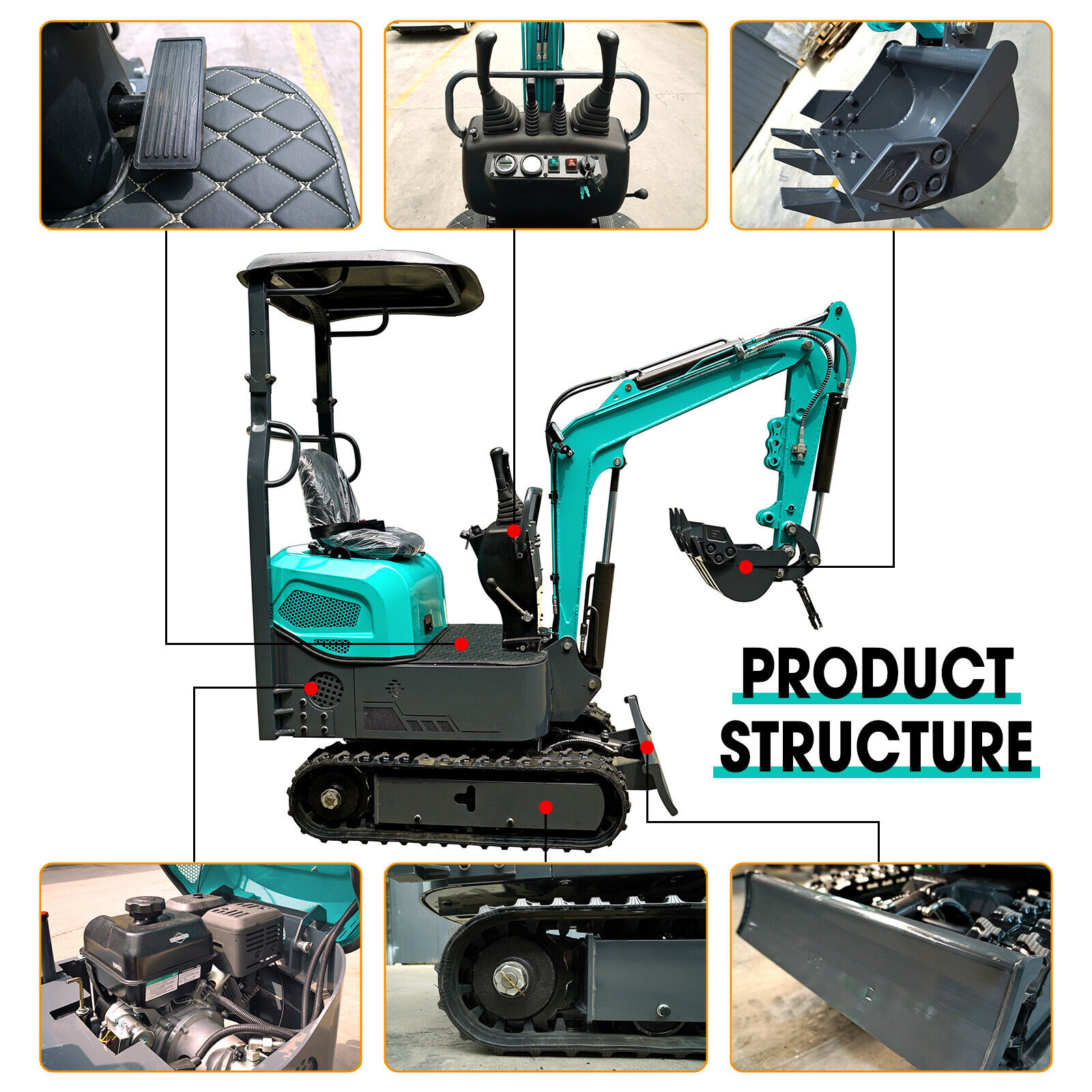 Mini Hydraulic Excavator 1 Ton Digger 13.5HP Gas Tracked Crawler B&S EPA Engine