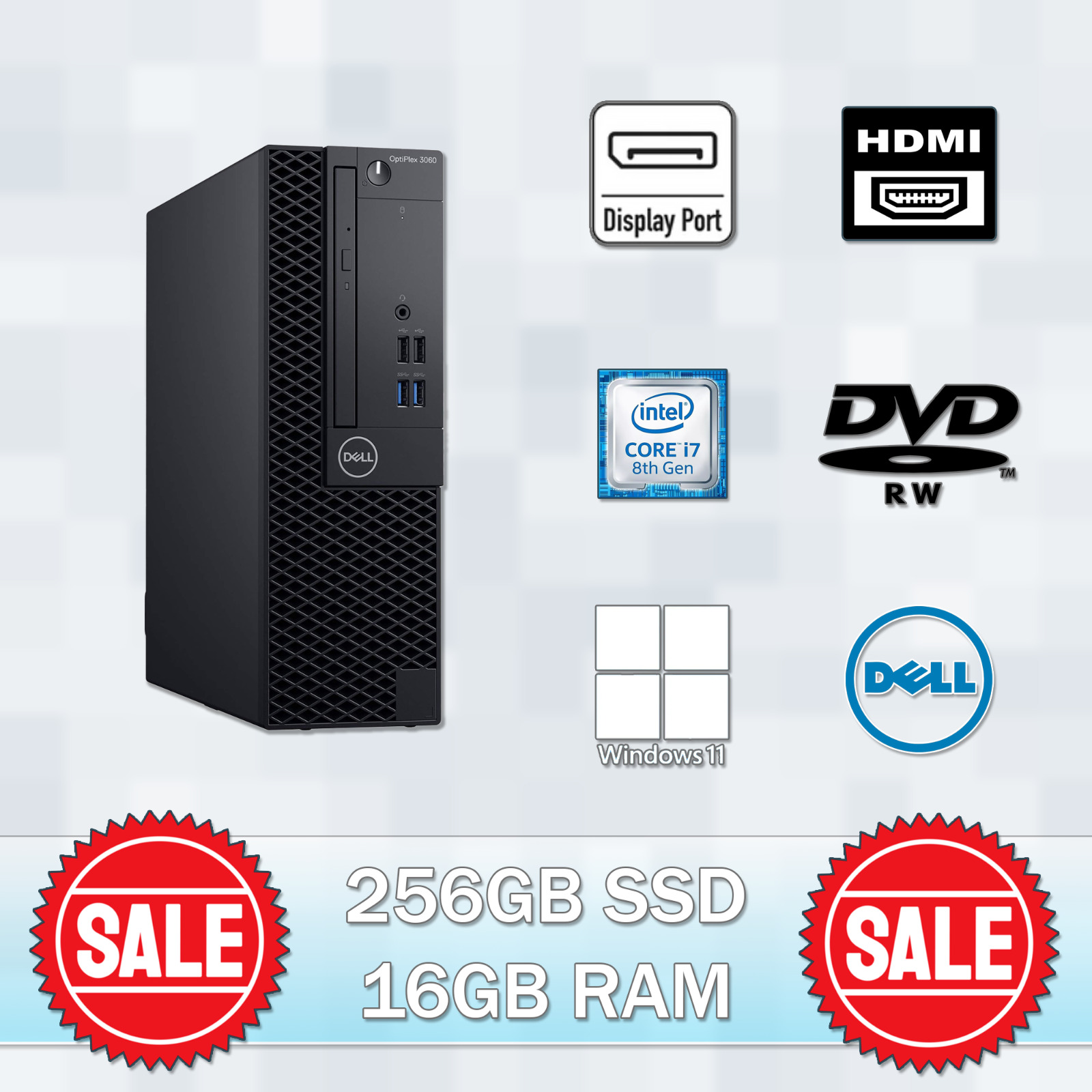 REFURBISHED Dell Optiplex Windows 11 PC ( i7-8700 / 16GB RAM / 256GB SSD ) 3060 REFURBISHED Dell Optiplex Windows 11 PC ( i7-8700 / 16GB RAM / 256GB SSD ) 3060