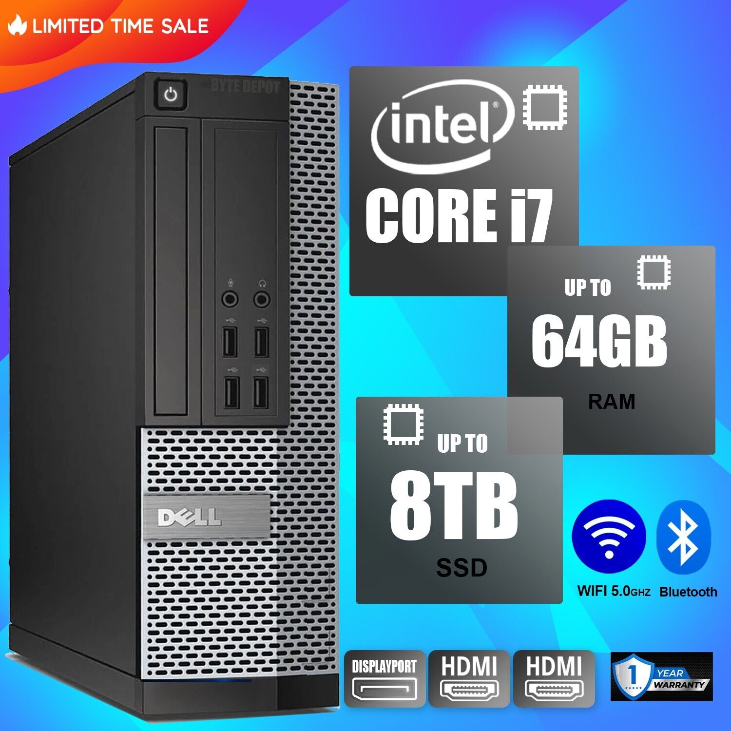 DELL Desktop Computer PC i7, up to 64GB RAM, 8TB SSD, Windows 10/11 , WiFi