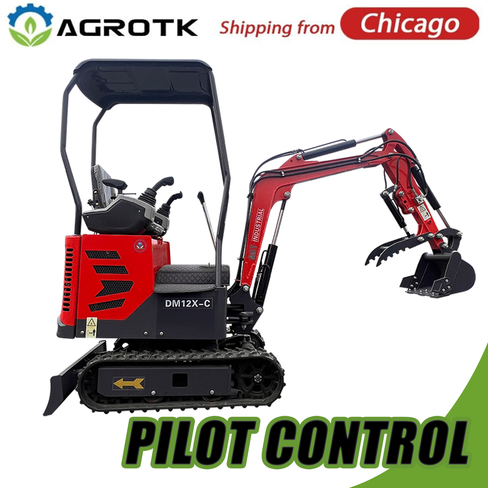 1Ton Mini Excavator 13.5HP B&S Engine w/Pilot Control Swing Boom&Hydraulic Thumb
