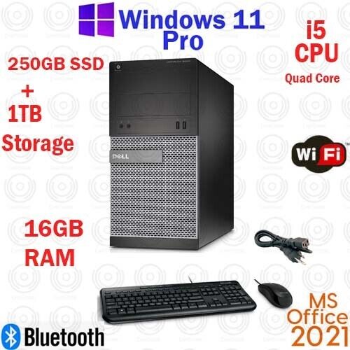 Window 11 Dell OptiPlex SSD 1TB Core i5 16GB RAM HDMI DP WiFi Desktop Computer
