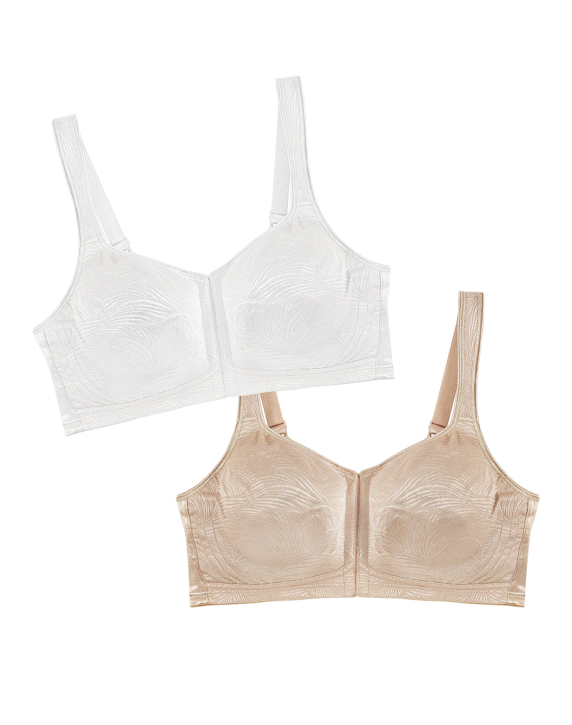 Playtex Women’s 18 Hour Front Close Extra Back Support Wireless Bra, 2-Pack White/Nude 44C