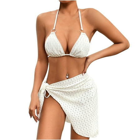 Cethrio 3 Piece Bikini Bathing Suits for Women,Sexy Womens Sswimsuits Sets, White Size 6