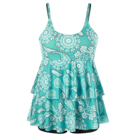 VSNOW Women Plus Size Tankini 2 Piece Bathing Suit Ruffles Swimsuit Swimwear