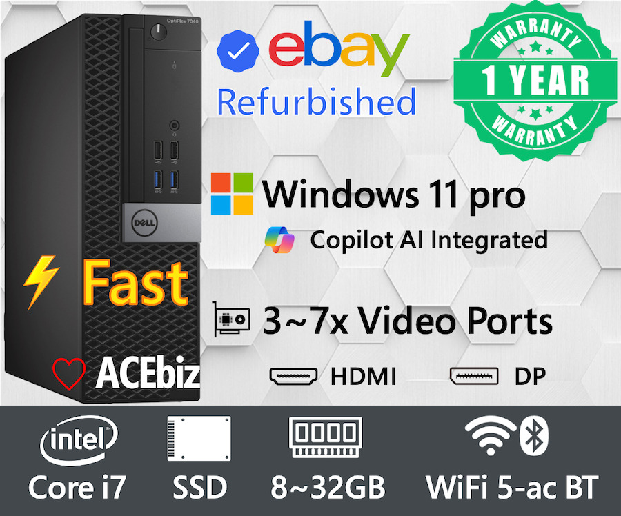 Dell Desktop Computer PC Windows 11 pro i7 SSD HDMI WiFi BT up to 32GB RAM 7040 Dell Desktop Computer PC Windows 11 pro i7 SSD HDMI WiFi BT up to 32GB RAM 7040