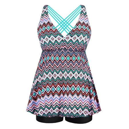 Chama Womens Plus Size 2 Piece Swimsuits Tummy Control Tankini Top with Boyshorts Floral Bathing Suits for Women