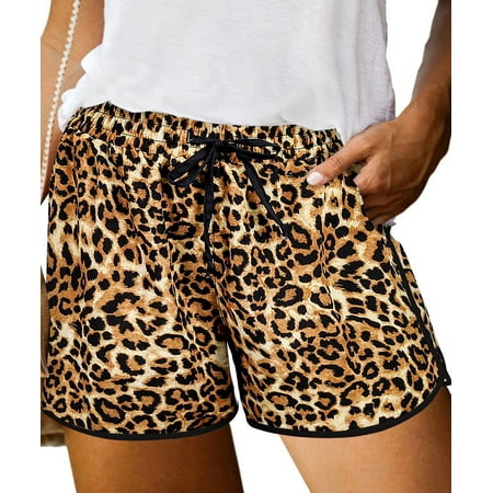 TIYOMI Plus Size Leopard Shorts For Women 5X Comfy Drawstring Animal Swim Trunks Elastic Waist Pocketed Shorts Casual Outdoor Summer Shorts 5XL 28W