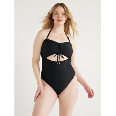 Time and Tru Women’s and Plus Ottoman Ribbed Cutout One Piece Swimsuit, Sizes S-3X