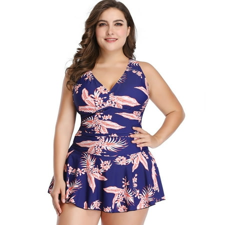 LISM S-5XL Womens Plus Size Swimsuit Two-Piece with Flared Skirt Regular Strap Bikini Bathing Suits