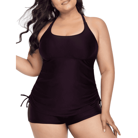 Mycoco Plus Size Tankini Swimsuit Two Piece Bathing Suits for Women High Neck Tankini Top with Shorts