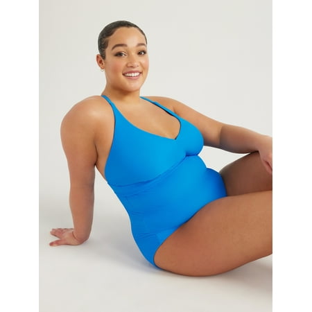 Time and Tru Women’s and Women’s Plus Plunge Tie Back One Piece Swimsuit, Sizes XS-3X Time and Tru Women’s and Women’s Plus Plunge Tie Back One Piece Swimsuit, Sizes XS-3X