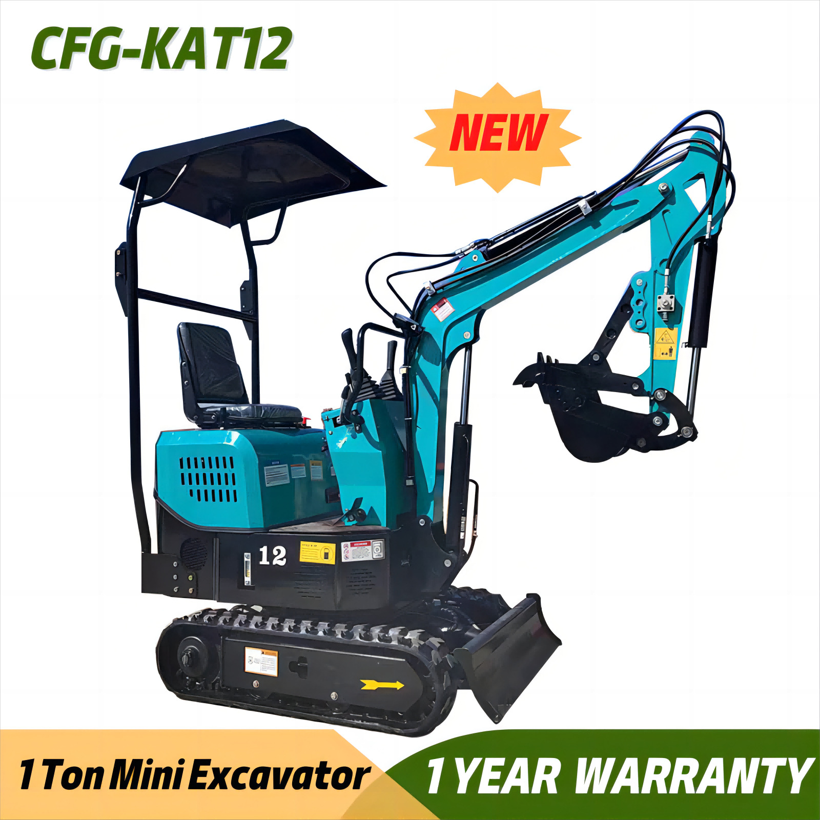 2024 AGT KAT12 1 Ton Mini Excavator 13.5HP Tracked Crawler Hydraulic B&S Engine