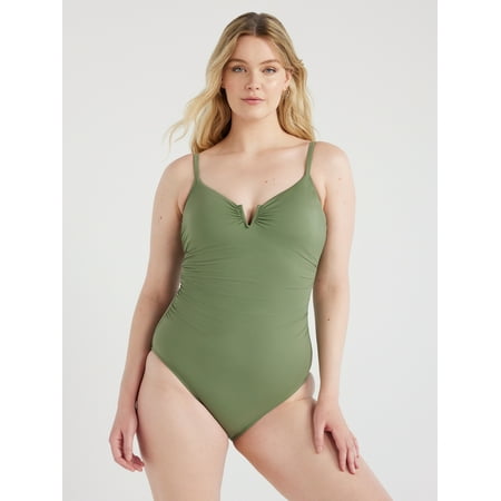 Time and Tru Women’s and Women’s Plus V Wire One Piece Swimsuit, Sizes XS-3X