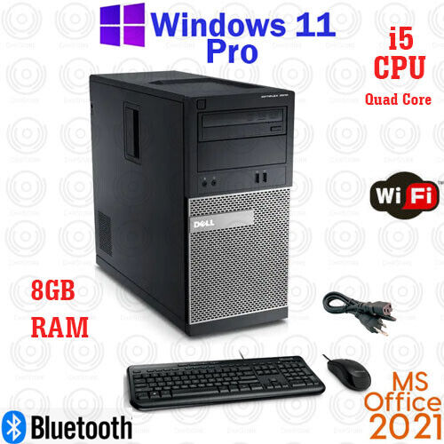 Window 11 Dell OptiPlex 240GB SSD Core i5 8GB RAM HDMI DP WiFi Desktop Computer